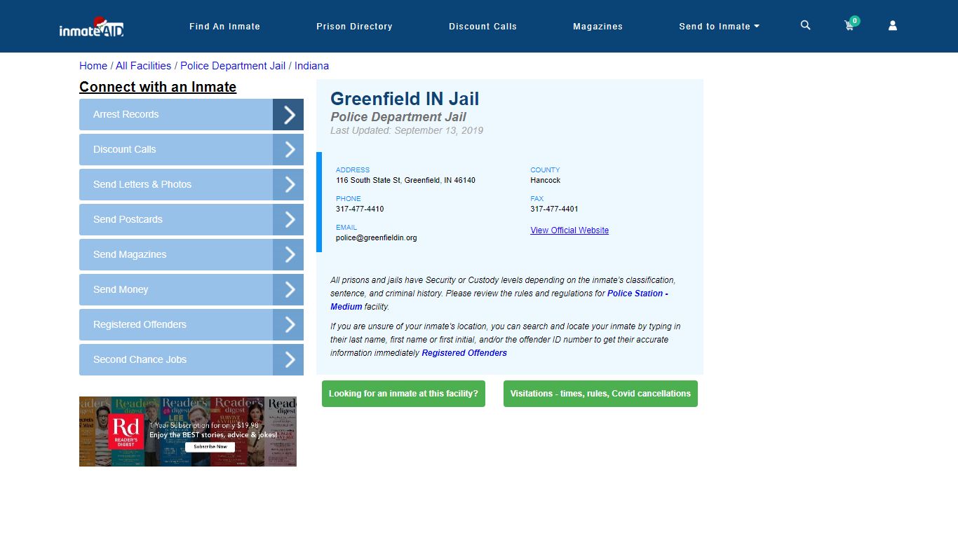 Greenfield IN Jail & Inmate Search - Greenfield, IN